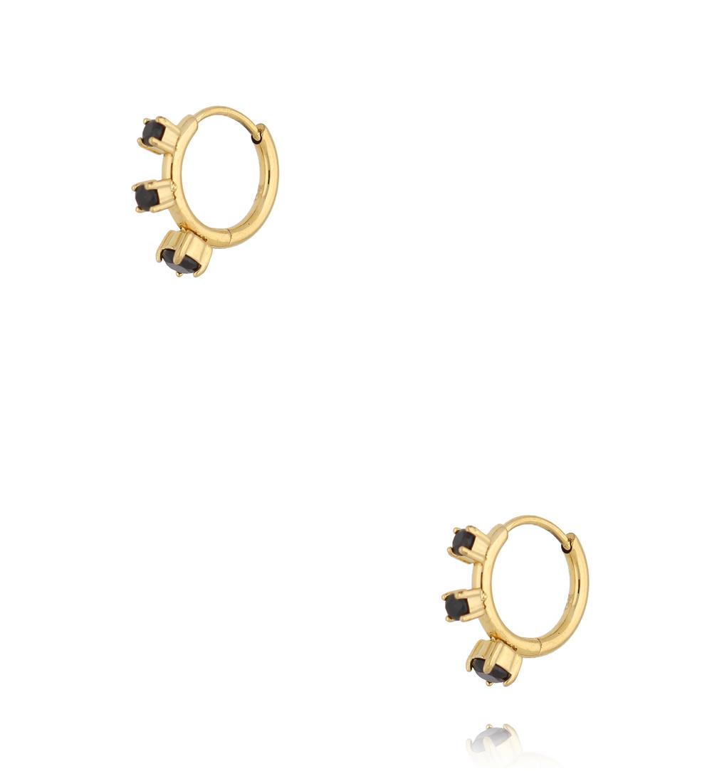 Kolczyki złocone z trzema cyrkoniami czarnymi KSA2541