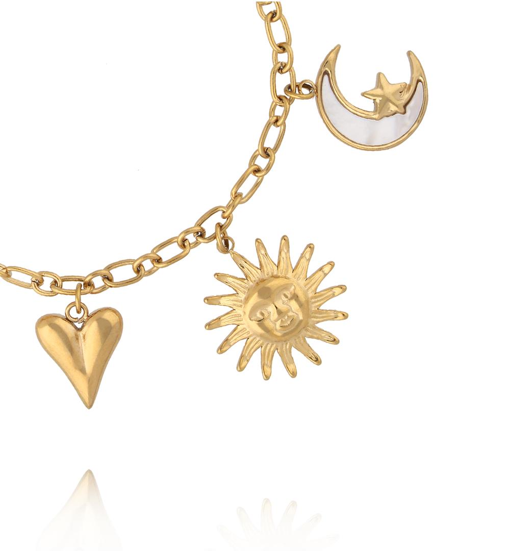 Bransoletka złota z zawieszkami – serce, słońce, księżyc i gwiazda BSH0210