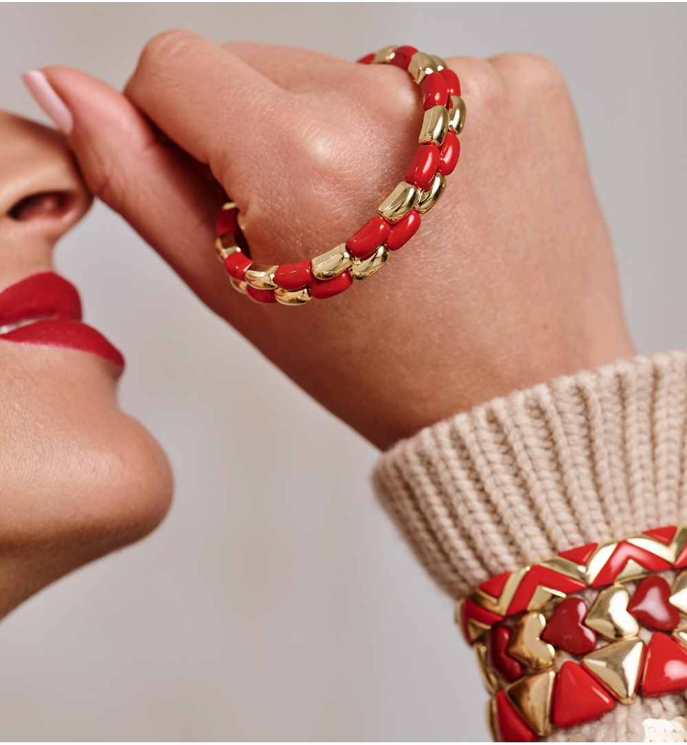 Bransoletka czerwono-złota z geometrycznych ogniw BCR0030