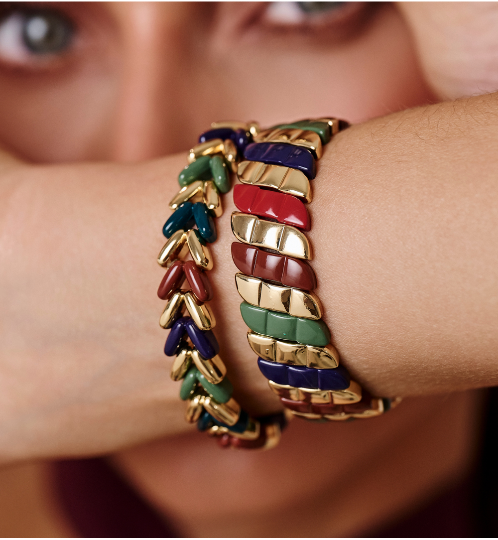 Bransoletka bordowo zielono granatowa ze złotem BCR0061