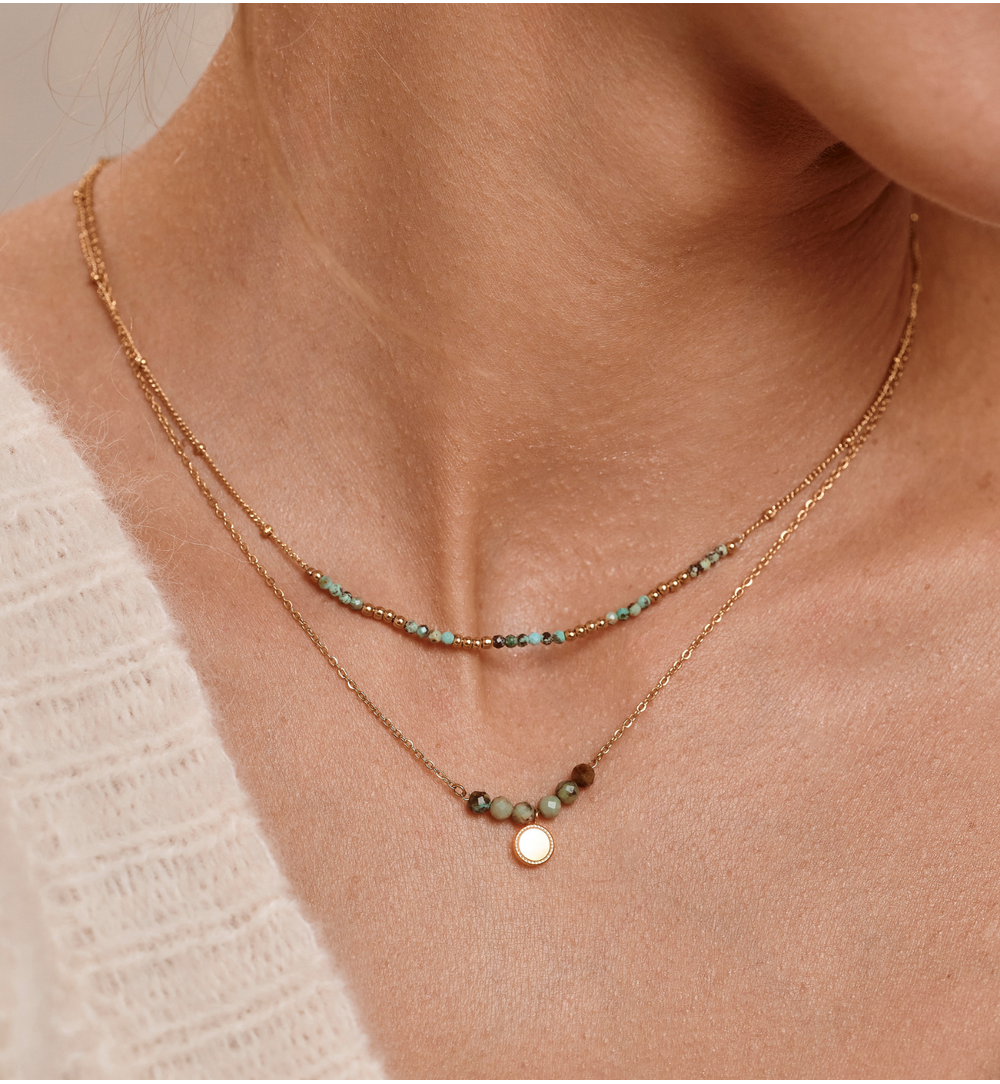 Naszyjnik warstwowy ze złoceniem i jadeitem afrykańskim NEA0102