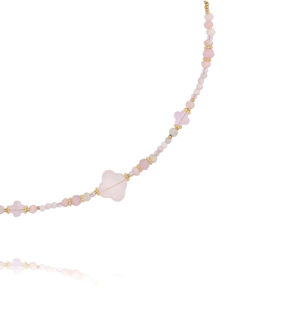 Naszyjnik z kwarcami różowymi i koniczynką NPA1556