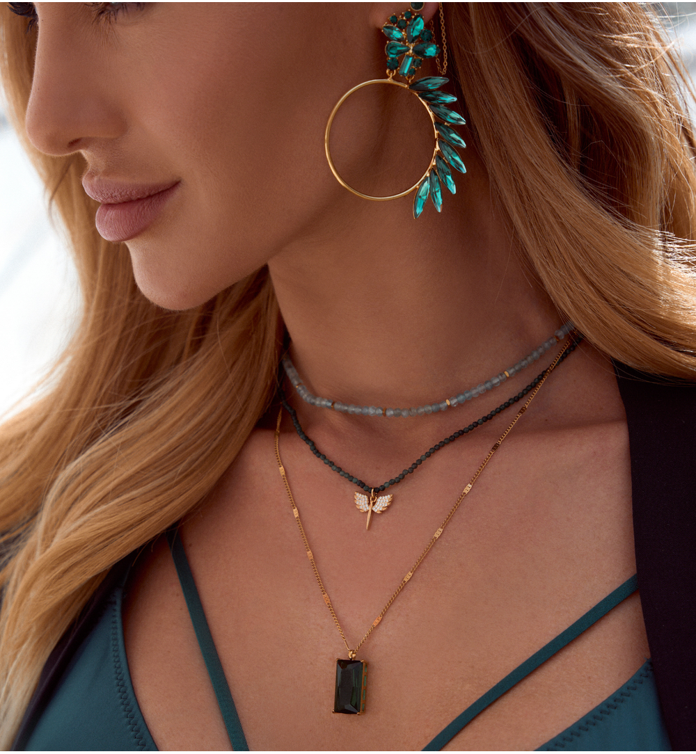 Naszyjnik z jadeitami i skrzydełkami Lifestyle NTW0822