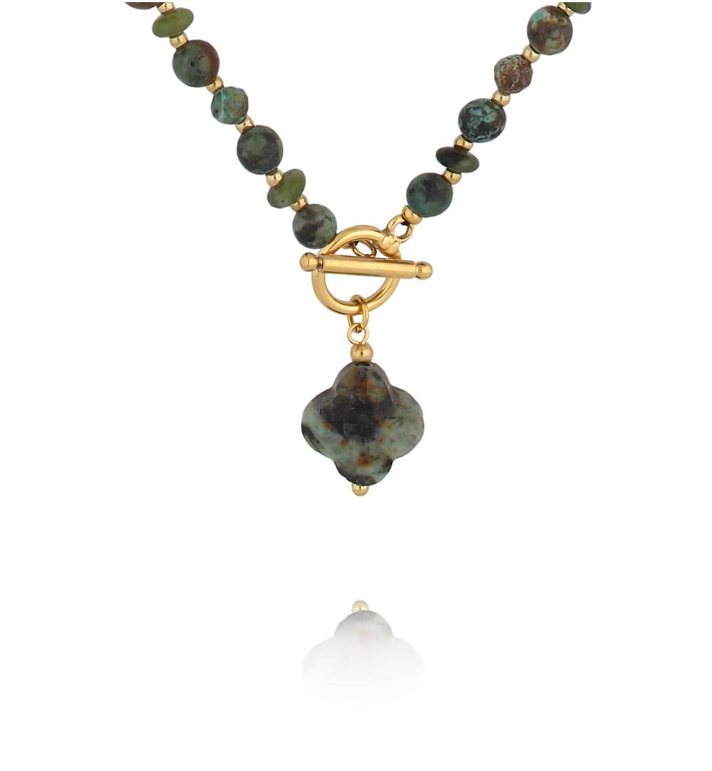 Naszyjnik z turkusu afrykańskiego z zawieszką koniczynki NPA1619