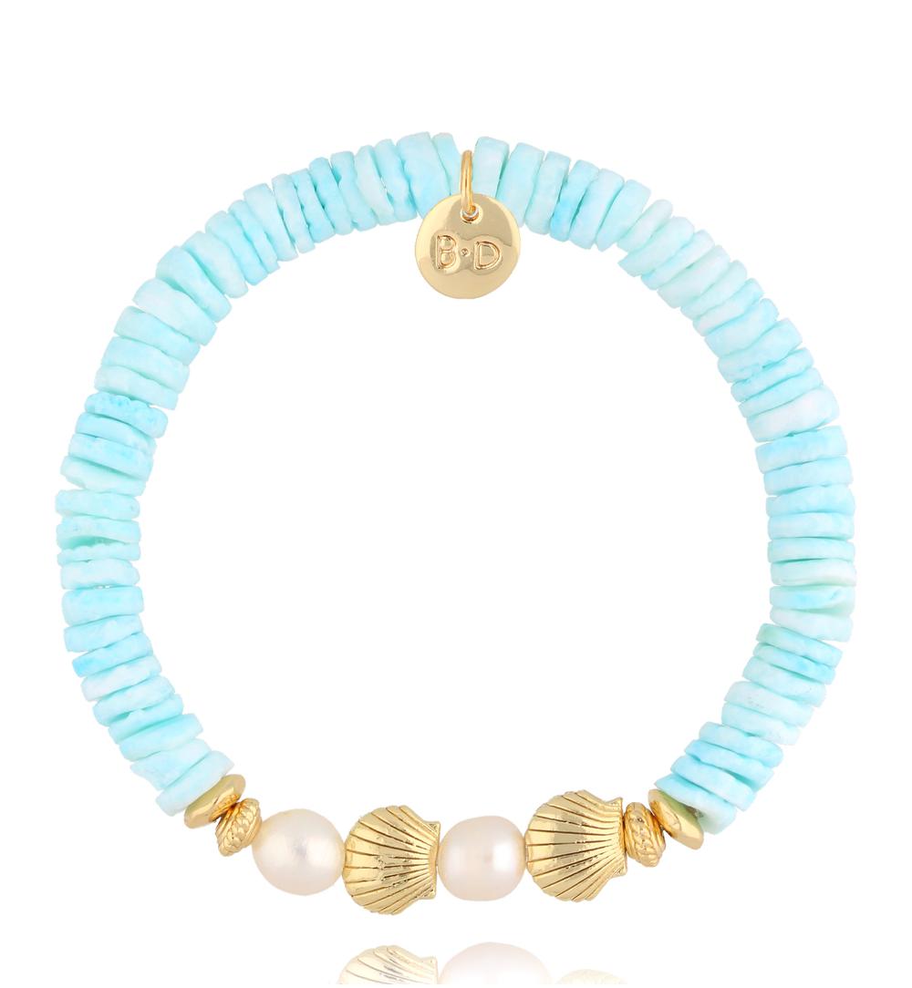 Bransoletka z niebieskimi muszlami i perłami Pearl and Shell BSH0136