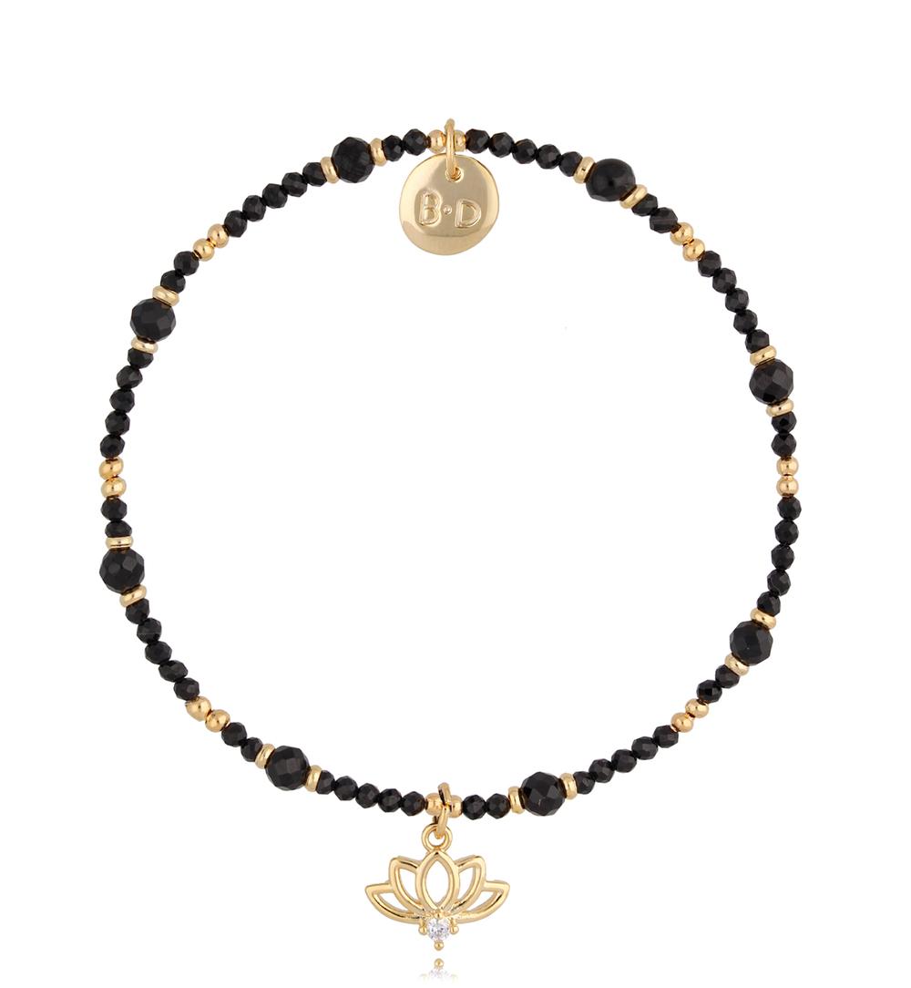 Bransoletka czarna z kwiatem lotosu Vuelo BTW1325