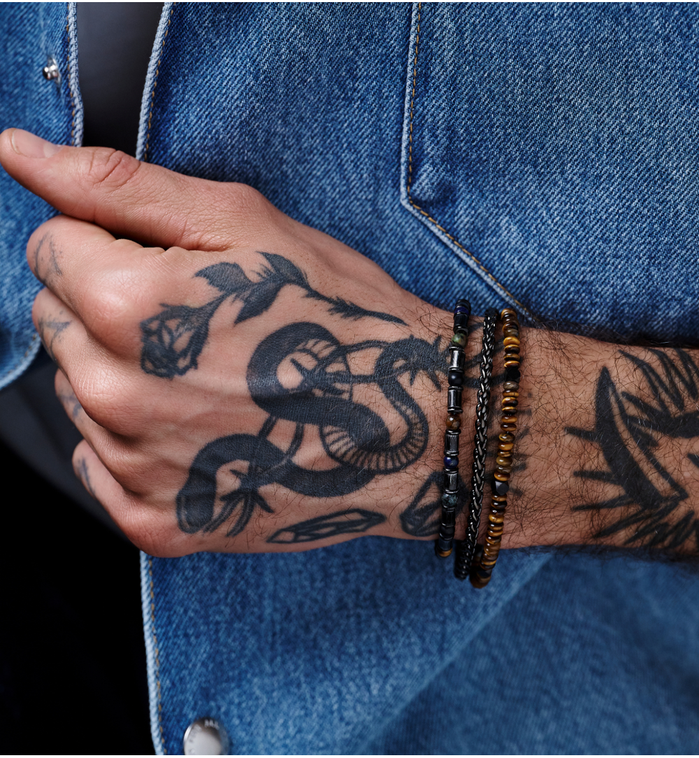 Zestaw męskich bransoletek z kamieni naturalnych i łańcuszka ZN0103