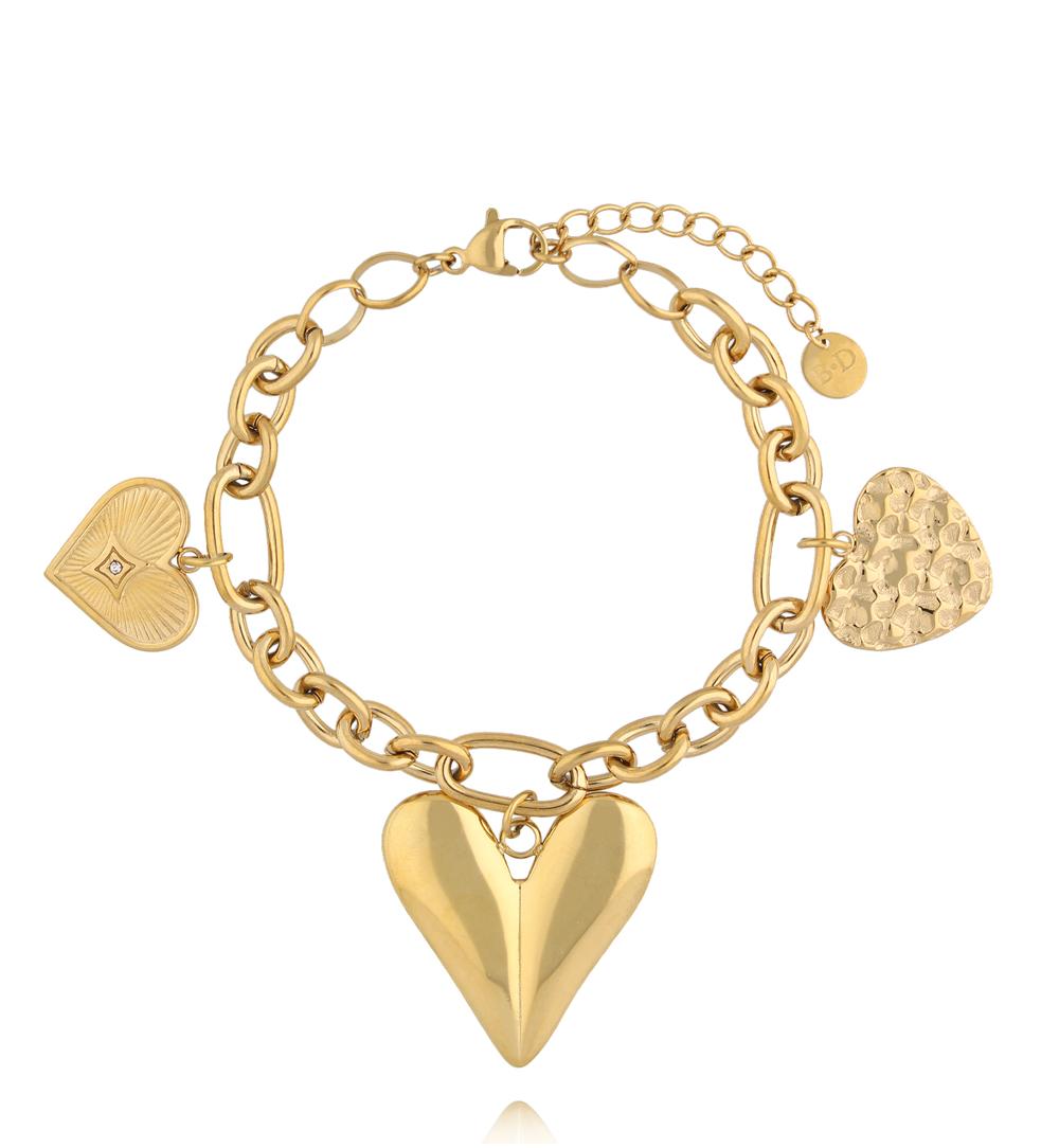 Bransoletka złota na łańcuszku z wiszącymi sercami BEA0055