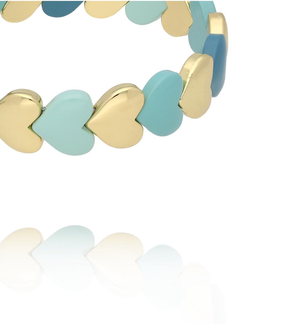 Bransoletka elastyczna z serduszkami w odcieniach mięty, błękitu i złota BCR0087