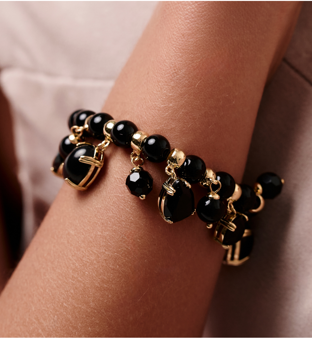 Bransoletka złota z czarnymi kryształkami BSS0266