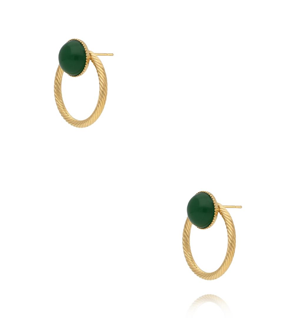 Kolczyki złote koła z zielonym jadeitem KSY0443