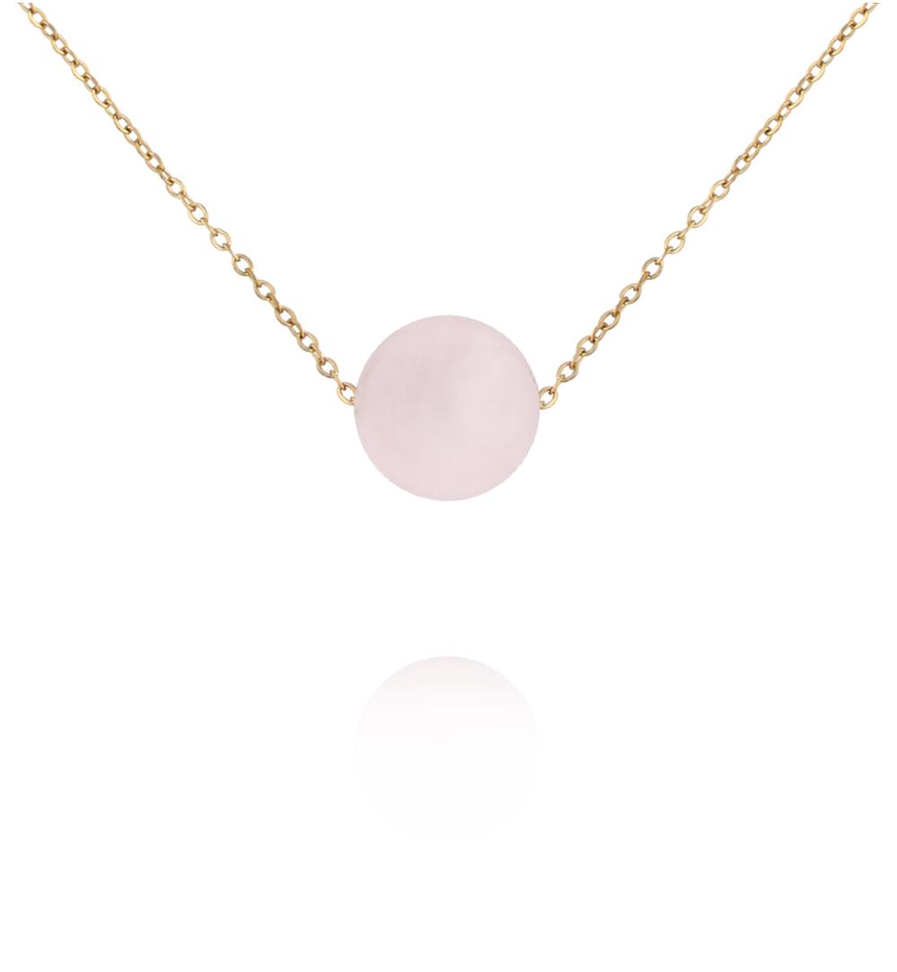 Naszyjnik z kwarcem różowym na delikatnym złotym łańcuszku NLB0387