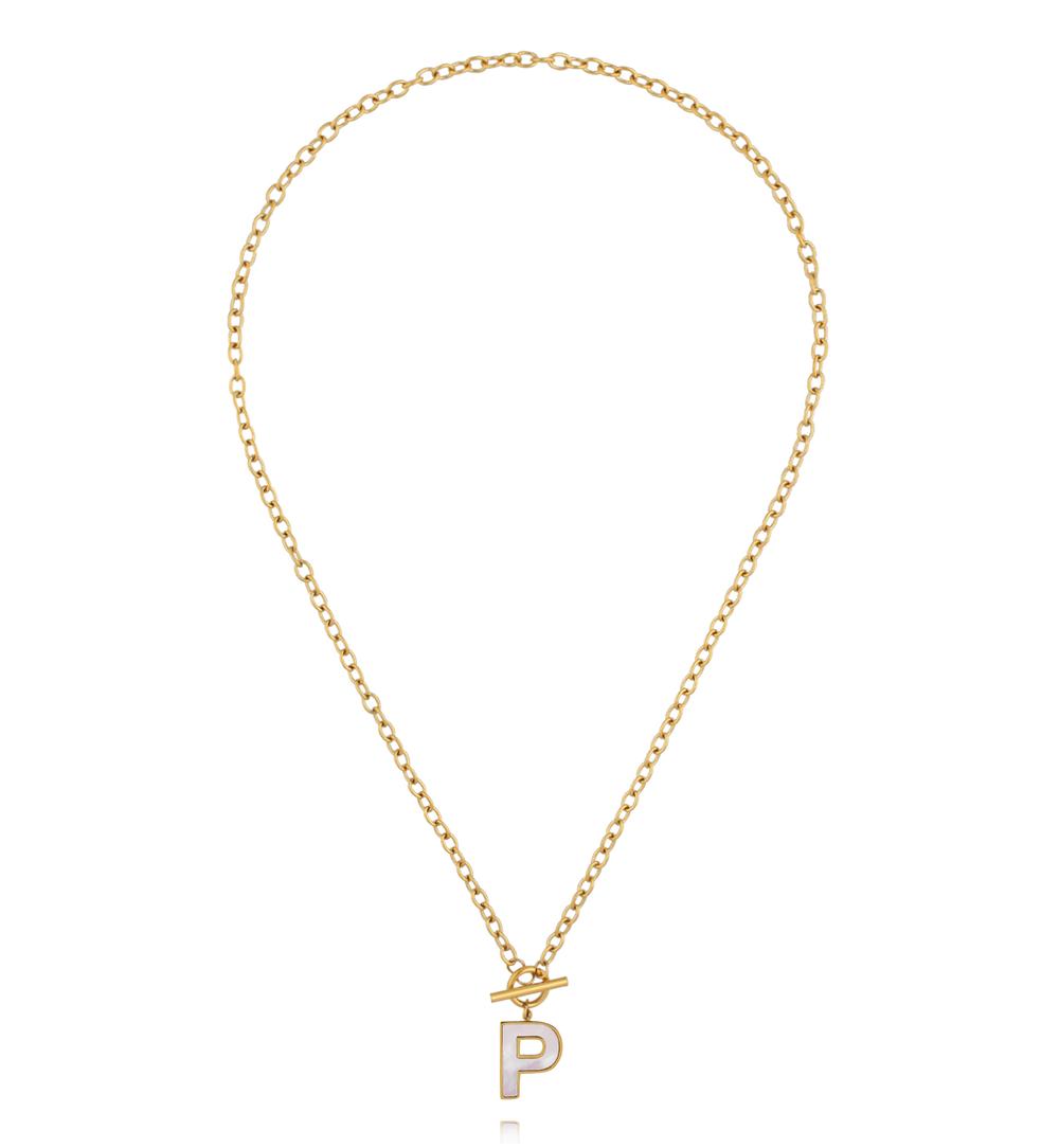 Naszyjnik z literą P i zapięciem toggle NSY0867