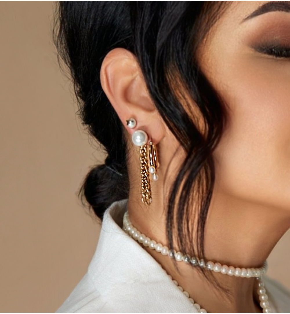 Naszyjnik złoty ze sztucznymi perłami Basic Pearls NPE0168