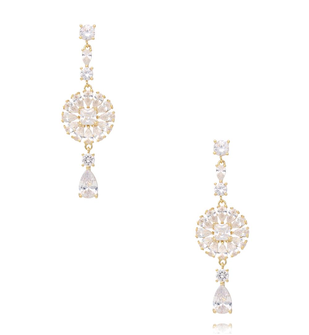 Kolczyki wiszące z cyrkoniami w złotym wykończeniu KLU0194