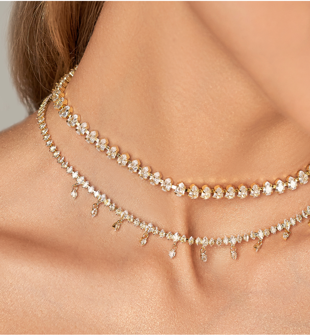 Zestaw naszyjników z kryształkami złoty NS0126