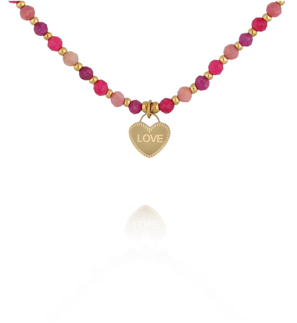 Naszyjnik fuksjowy z zawieszką LOVE NTW1586