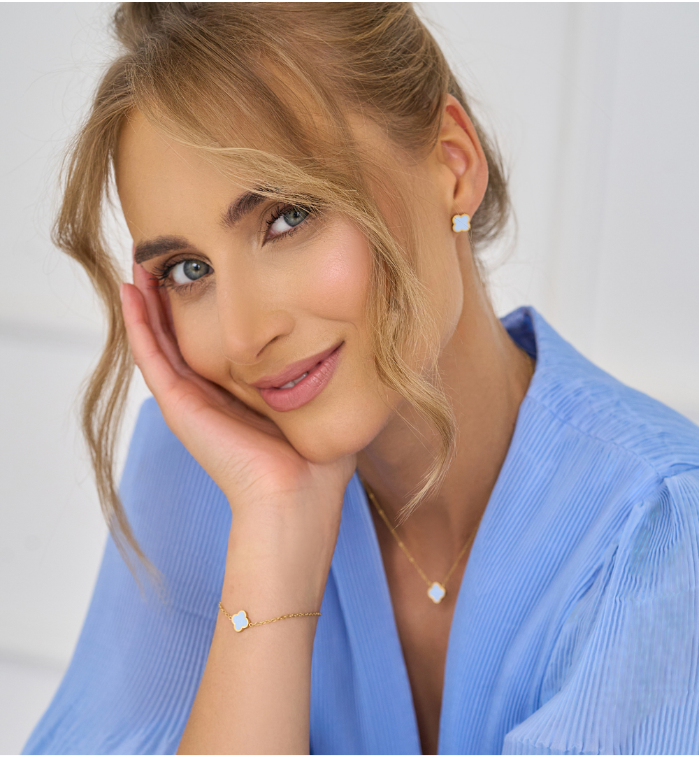 Bransoletka z koniczynką i błękitną emalią Heureux BSA0681