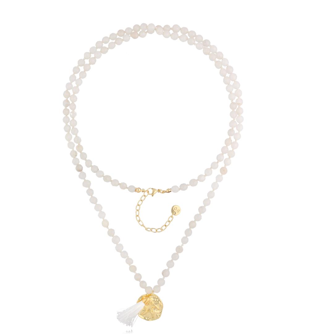 Naszyjnik z białymi jadeitami i chwostem Jade NSH0102