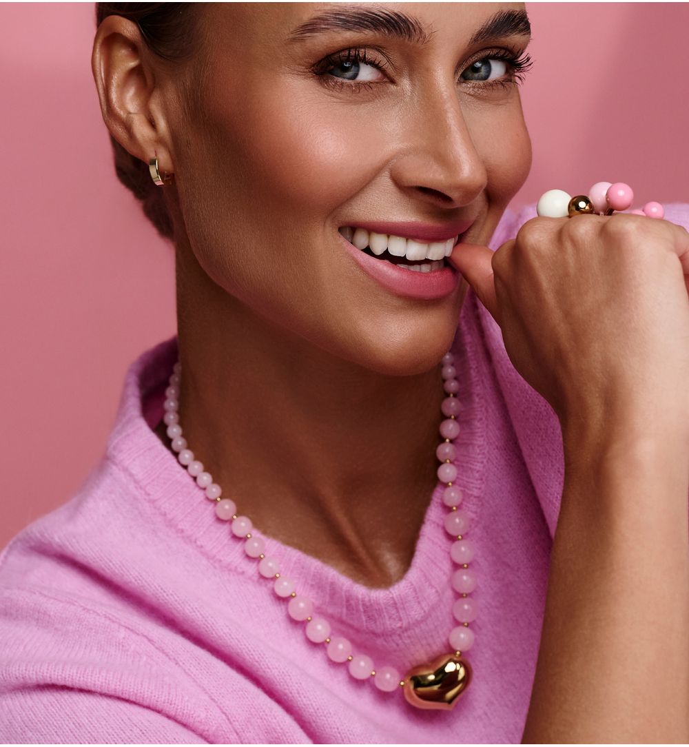 Naszyjnik z kwarcami różowymi i sercem NPA1400