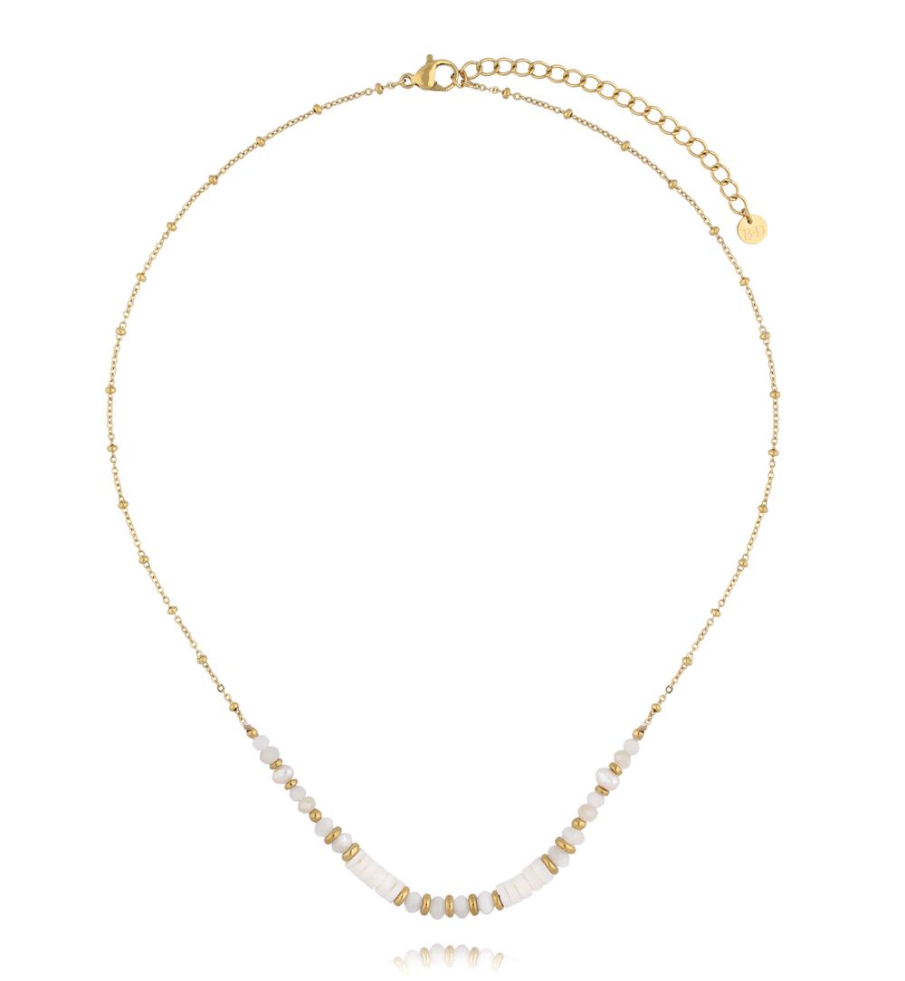 Zestaw złotych naszyjników z białymi koralikami i zawieszką z koniczyną ZN0115