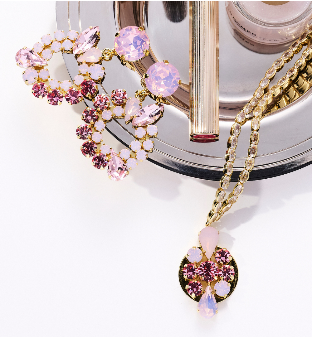 Kolczyki złote wiszące z różowymi cyrkoniami KSS2216