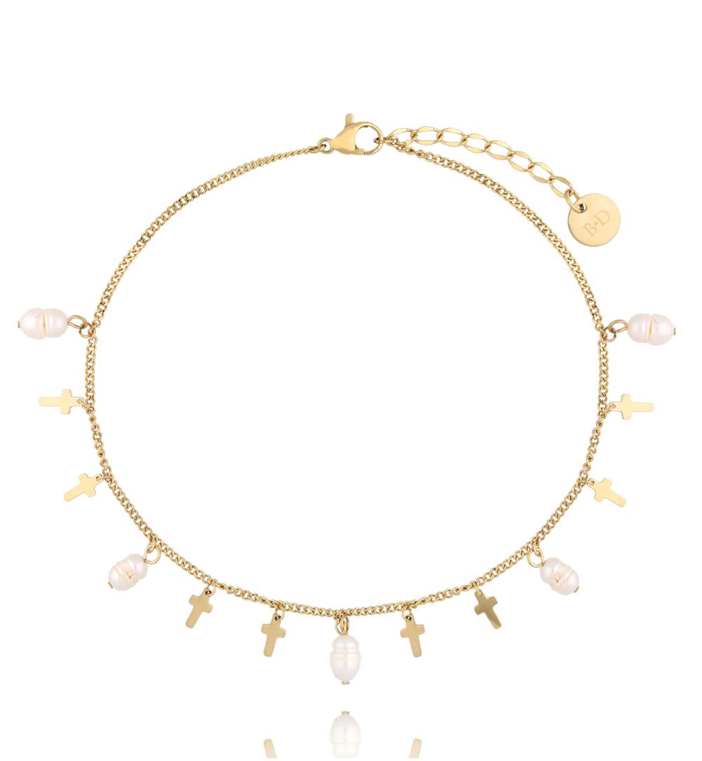 Bransoletka na nogę z perełkami i krzyżykami Pearls BNSC0095
