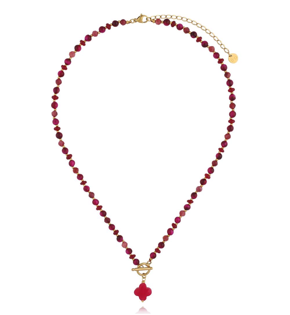 Naszyjnik fuksjowy z zawieszką koniczynki NPA1614