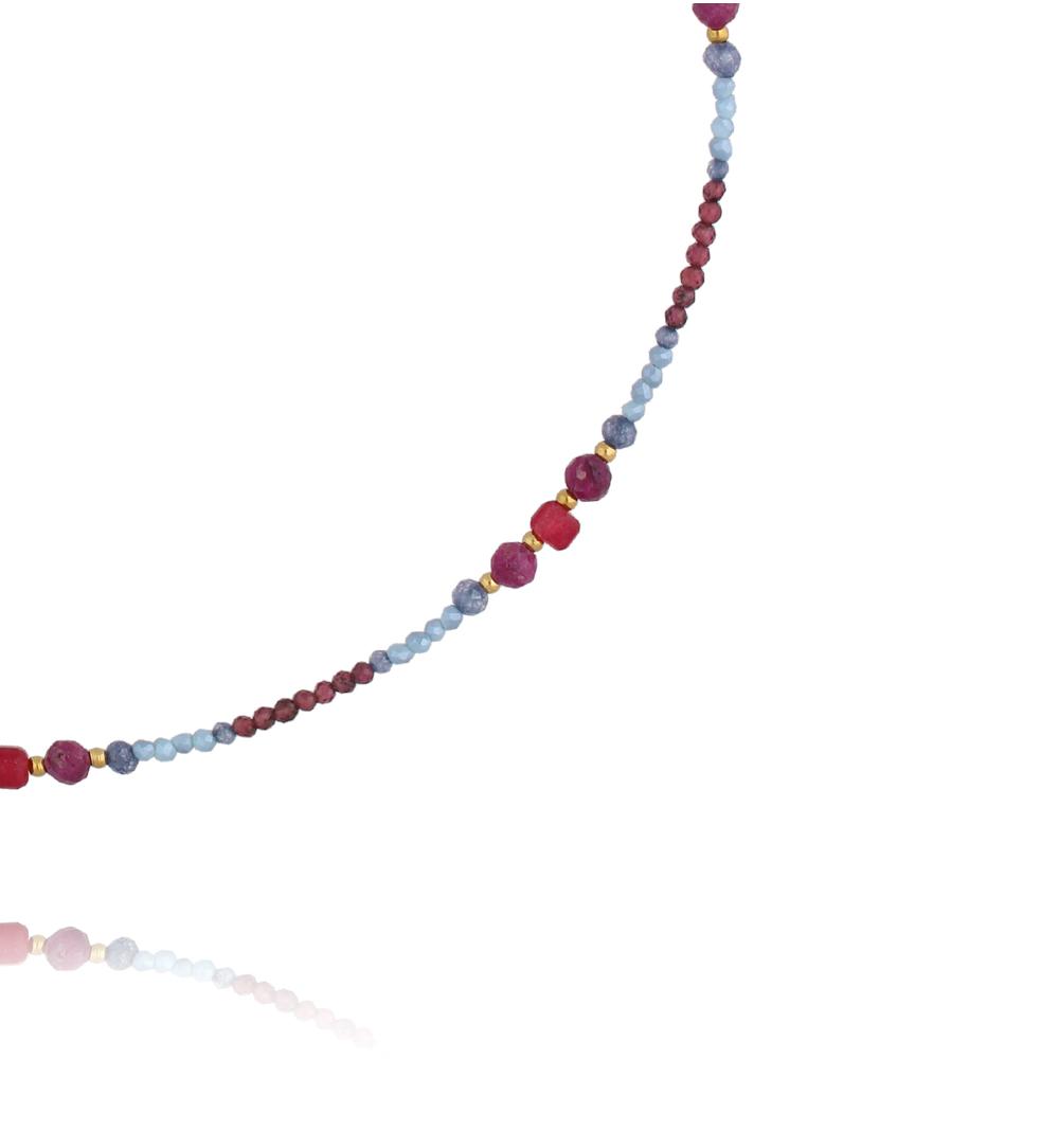 Naszyjnik z granatu, rubinu, czerwonego agatu i niebieskiego cyrkonu NTW1576