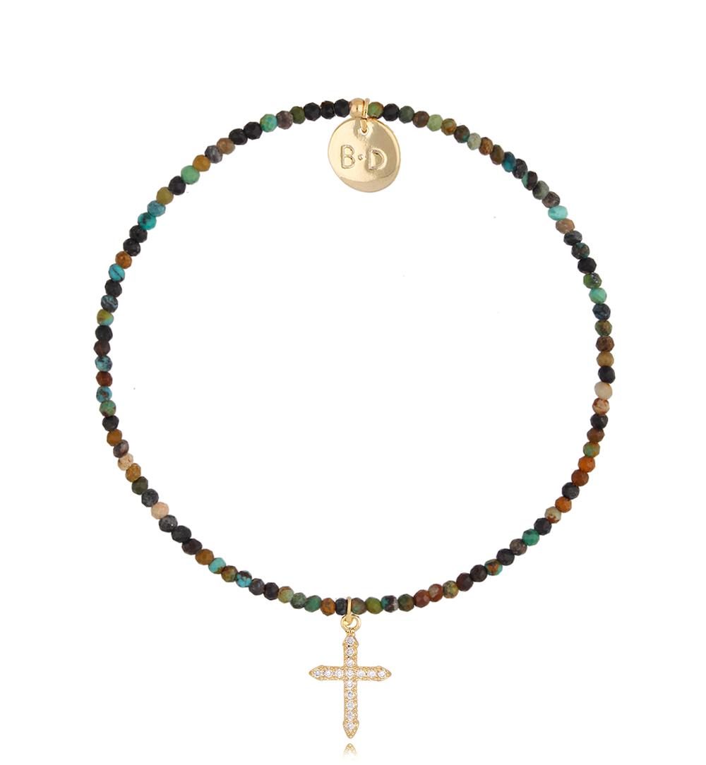 Bransoletka z turkusami i krzyżykiem Lifestyle BTW1145