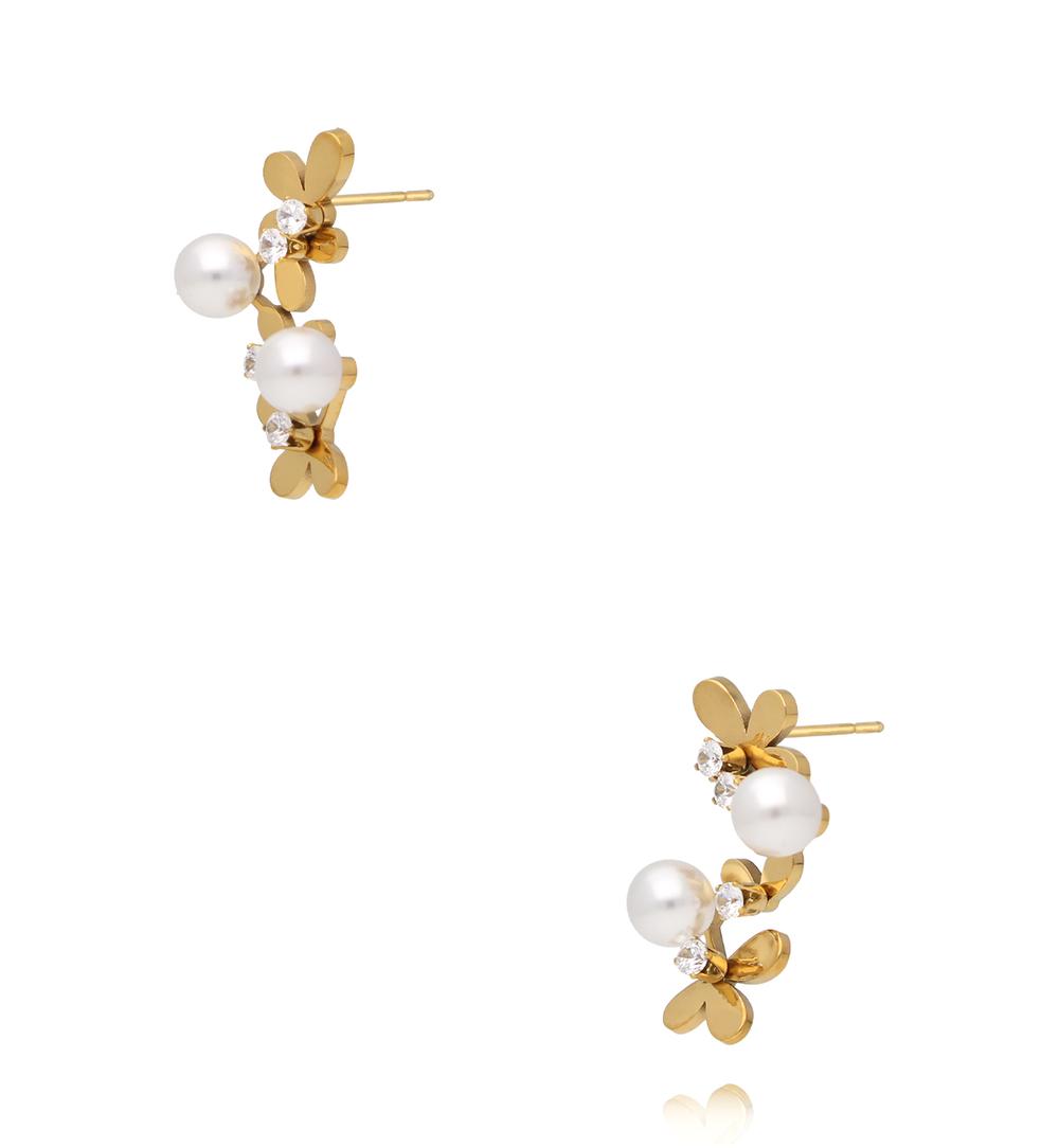 Kolczyki z kwiatuszkami i perełkami złote KSY0693