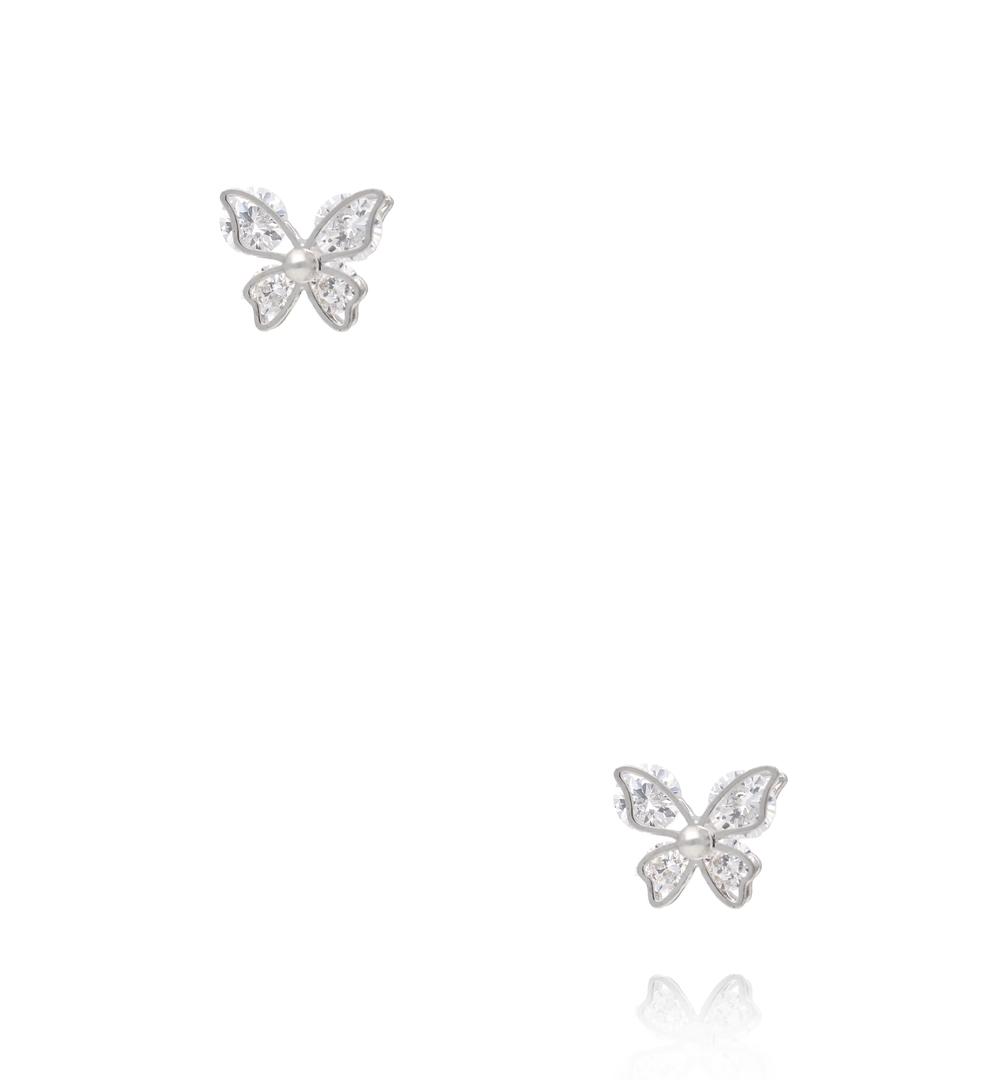 Zestaw srebrnych kolczyków z cyrkoniami – serce, kwiat i motyl KMB0027