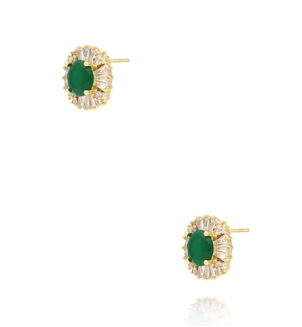 Kolczyki z zielonym kamieniem i promienistymi kryształkami KSS2241