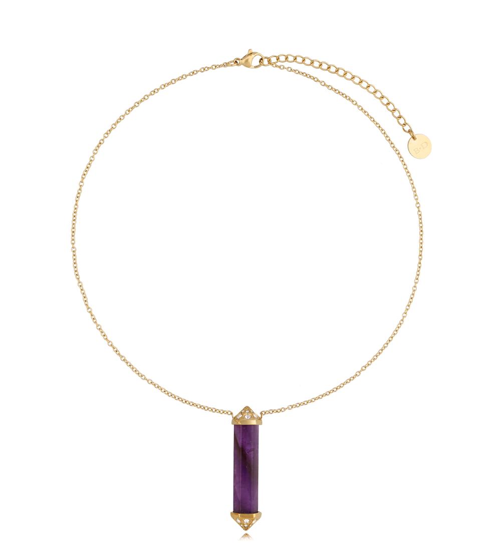 Naszyjnik z ametystem i cyrkoniami Cristal Stone NLB0268