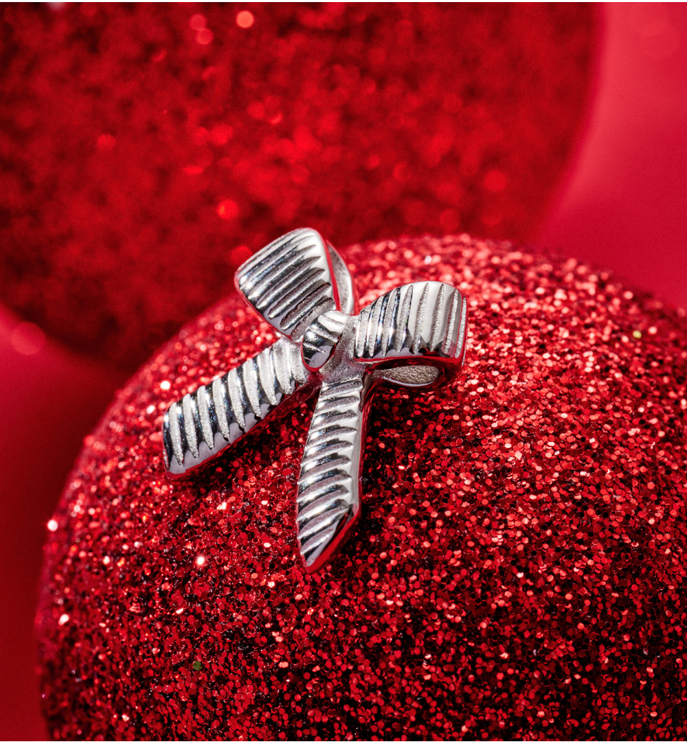 Zestaw świątecznej biżuterii ze srebrnymi kokardami ZN0062