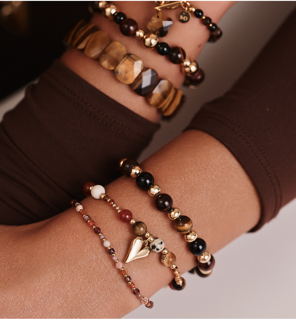 Zestaw bransoletek z kamieni naturalnych w brązowych odcieniach ZN0007