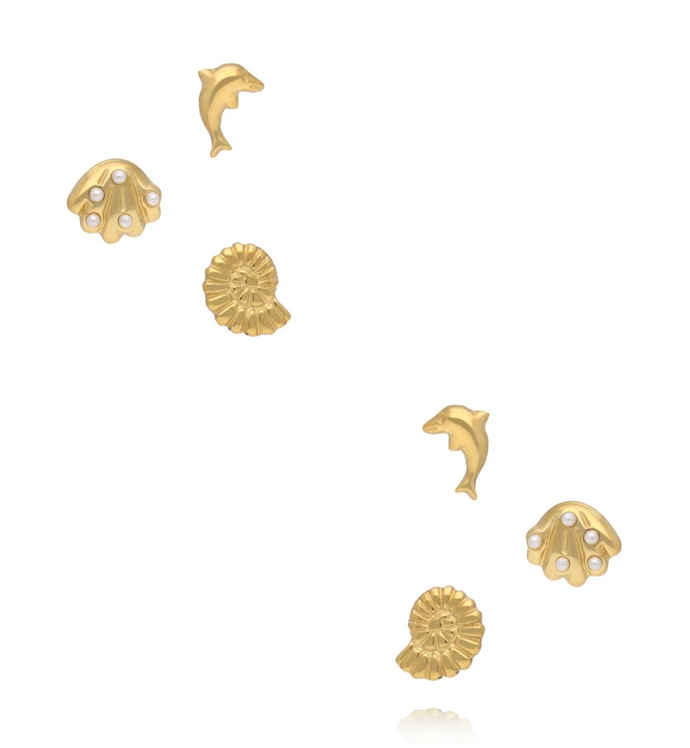Zestaw kolczyków morski – Muszla, Delfin i Amonit KSY0348