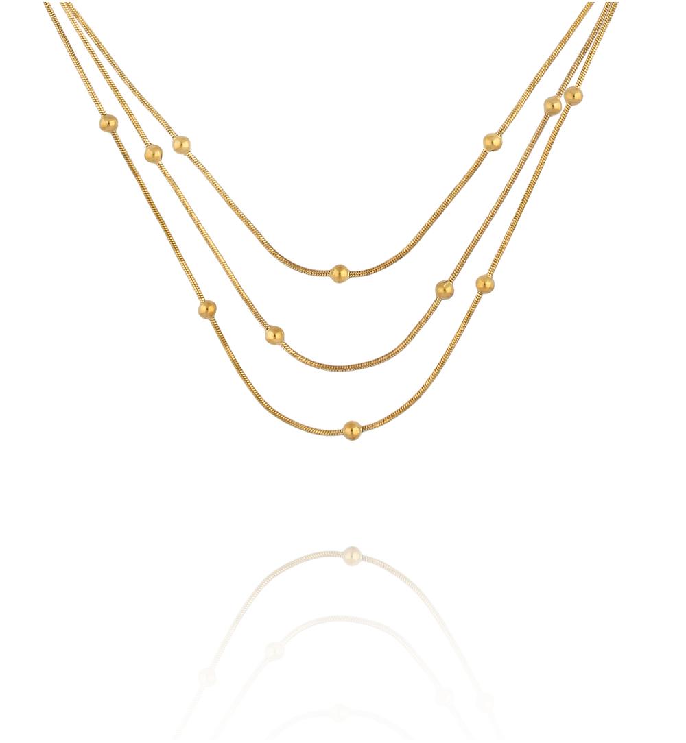 Naszyjnik warstwowy z kuleczkami w złotym wykończeniu NSY0900