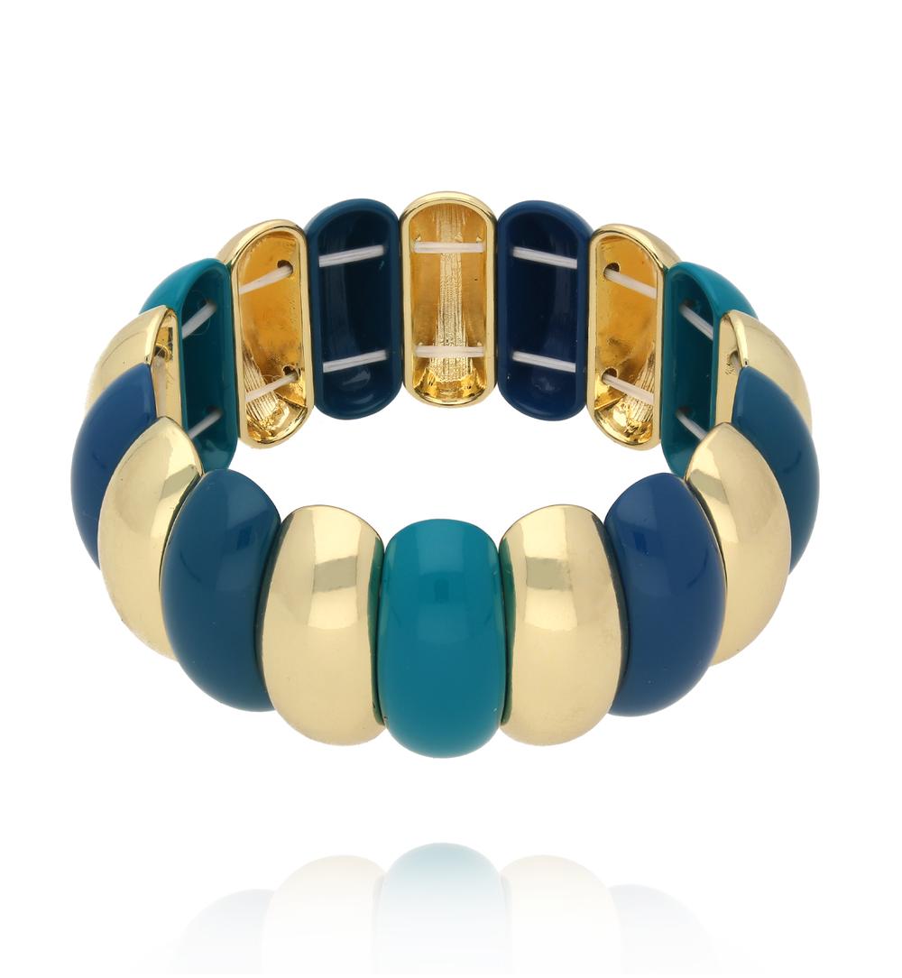 Bransoletka elastyczna w odcieniach turkusu, granatu i złota BCR0072
