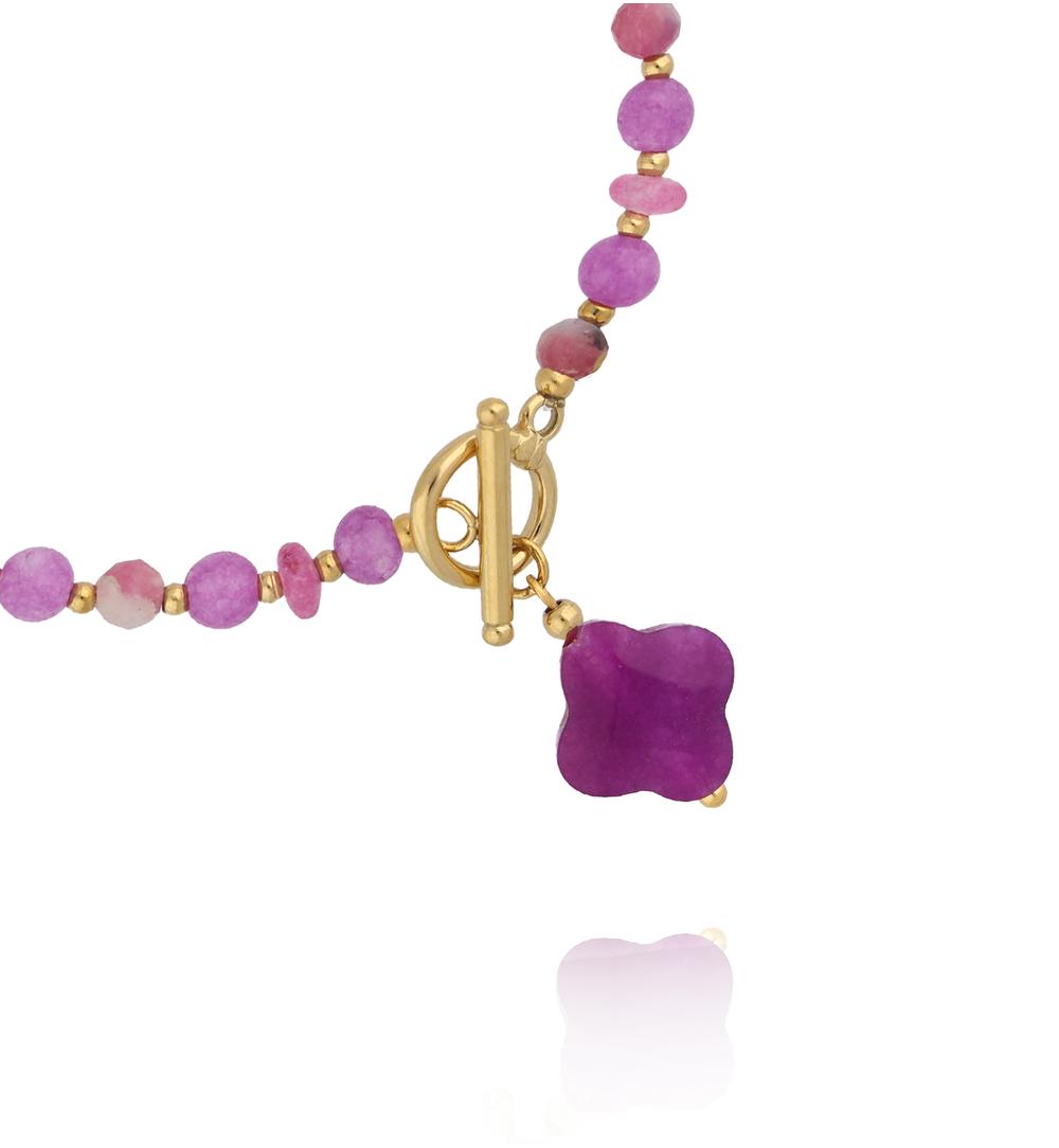 Bransoletka fioletowa z koniczynką i złotym zapięciem BPA0642