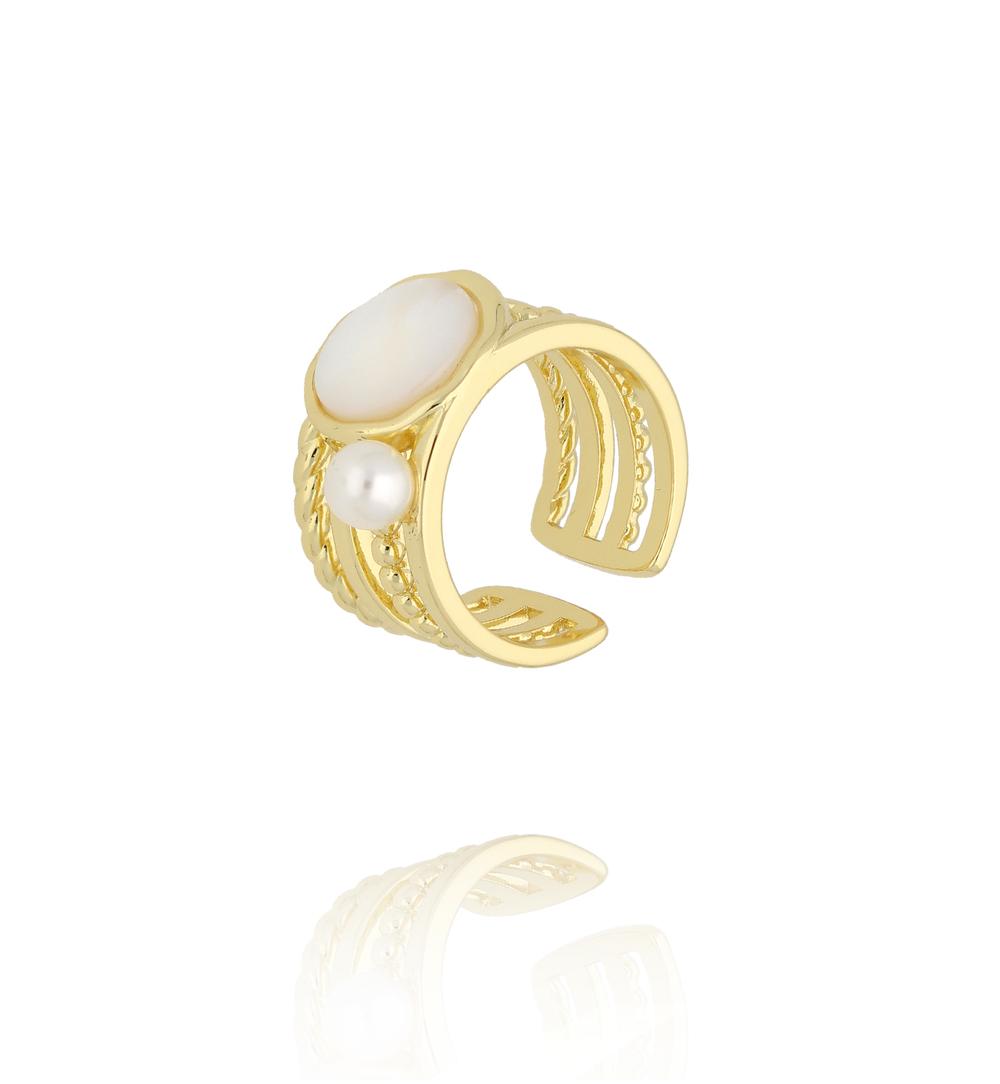 Pierścionek złocony z masą perłową i perłą PSS0219