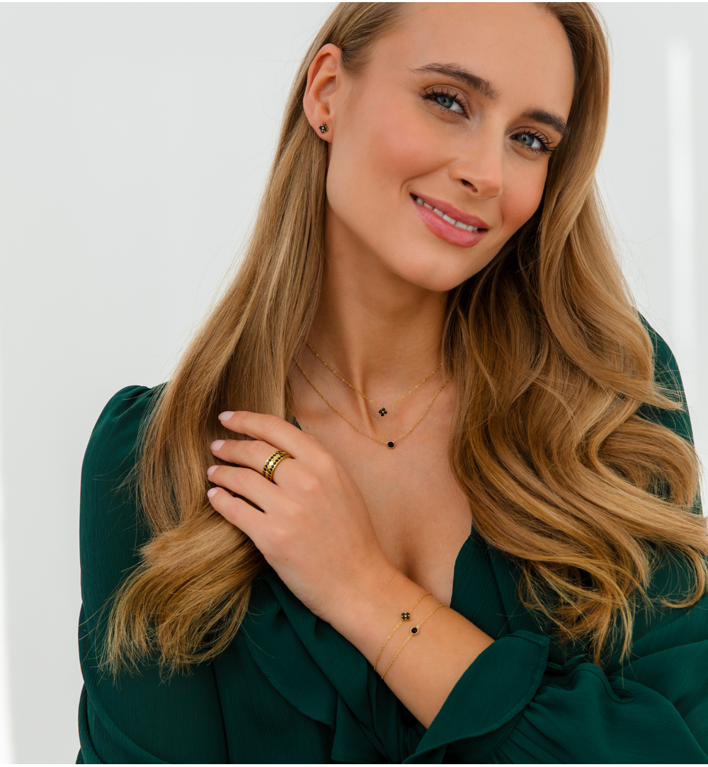 Bransoletka złota z czarną cyrkonią Black Dot BSA0569