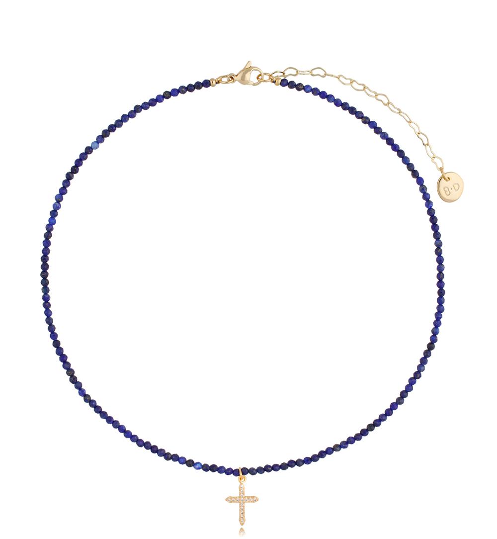 Naszyjnik z kamieniami Lapis Lazuli i krzyżykiem Lifestyle NTW0638