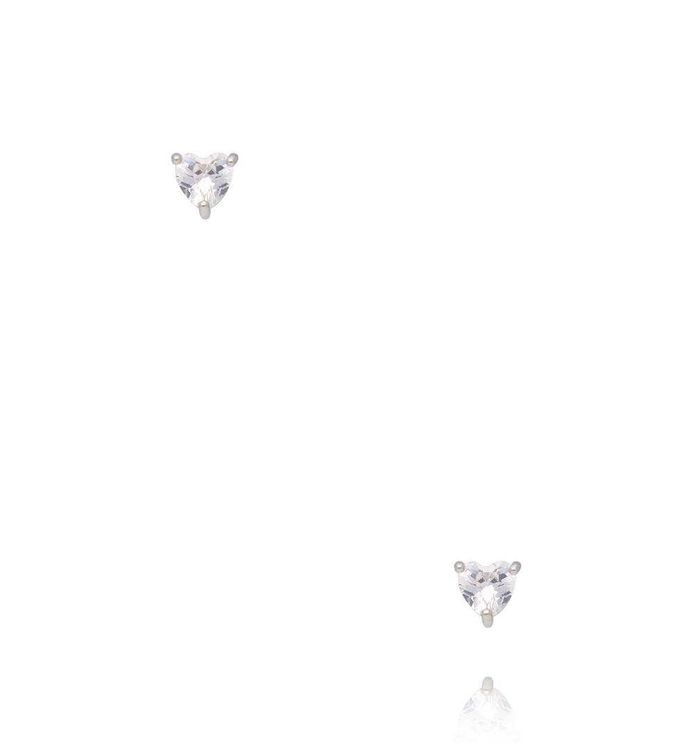 Zestaw srebrnych kolczyków z cyrkoniami – kwiat, serce i kokardka KMB0026