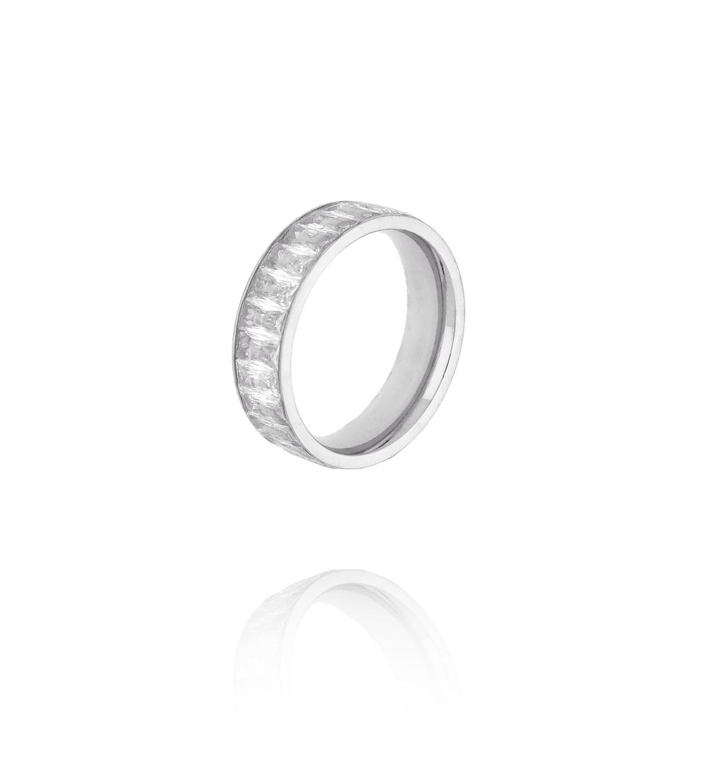 Obrączka srebrna z cyrkoniami w oprawie baguette PSY0078