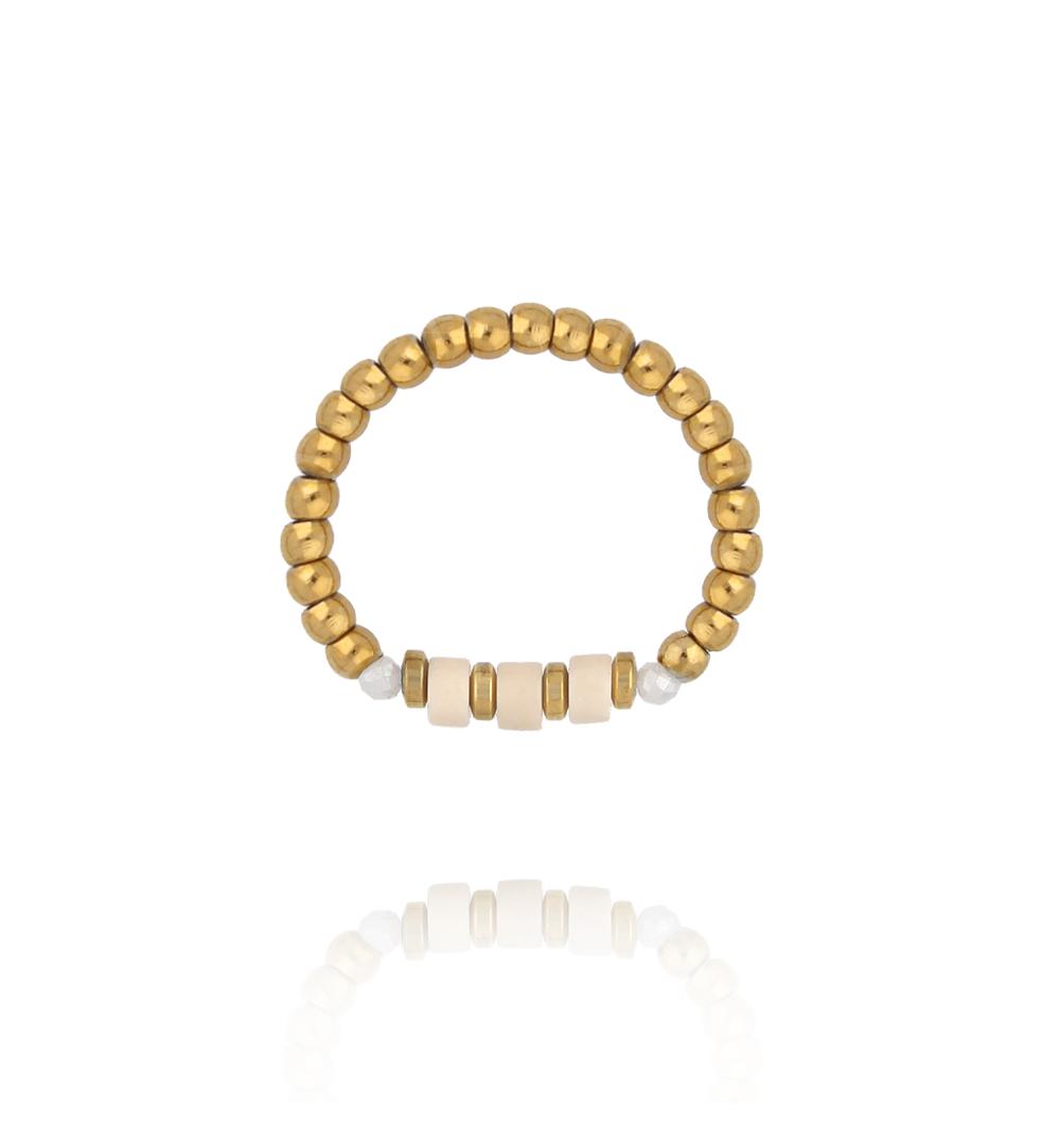 Pierścionek elastyczny ze złotych kuleczek z muszlą  PTW0623