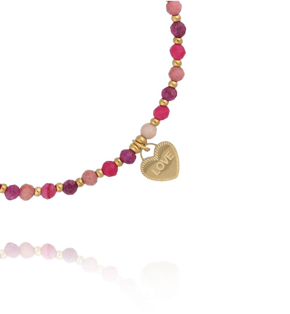 Bransoletka z kamieni w odcieniach różu z zawieszką LOVE BTW3660
