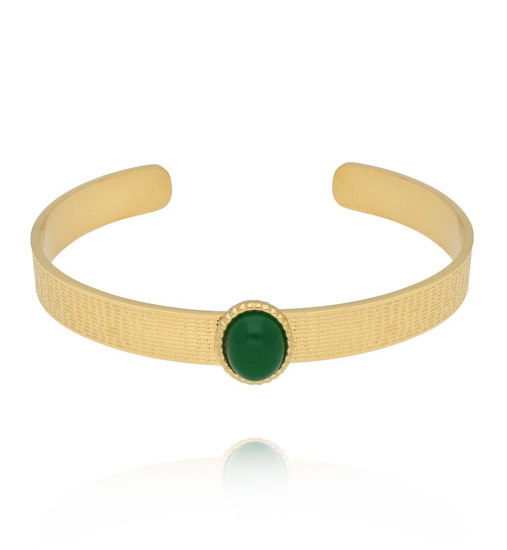 Bransoleta złota open cuff z zielonym awenturynem BSY0480