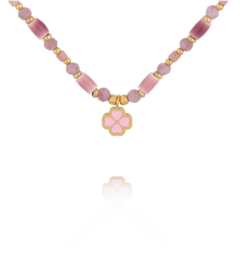Naszyjnik różowy z turmalinami i ceramiką NPA1487