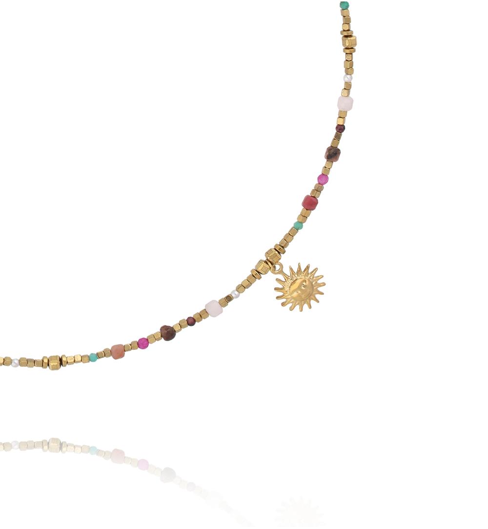 Naszyjnik z naturalnych kamieni z zawieszką słońce NEA0087